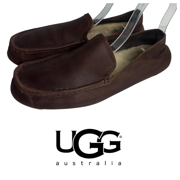 UGG Other - UGG Hunley Loafers Shoes Mens Sz 9 Shearling Lined Brown Leather Driving Mocs
